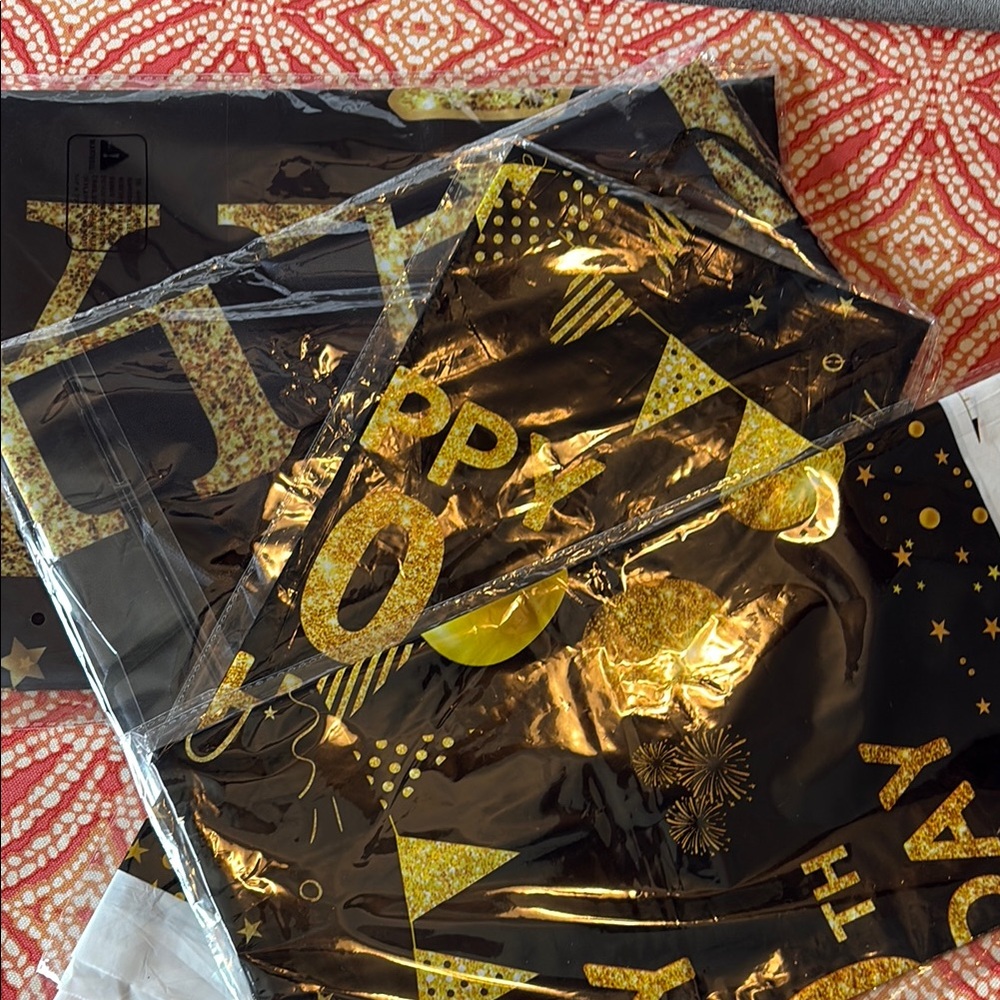 Black & Gold 70th Birthday party backdrops and tablecloths (4pack) NWT